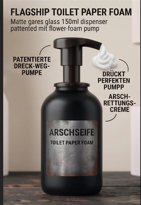 Arschseife Toilettenpapier-Schaum: 150ml Mattglas-Dispenser mit patentierter Flower-Foam-Pumpe